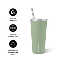 Project PARGO - 20oz Insulated Cup w/stainless Straw in Eucalyptus Green