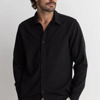 RHYTHM - Classic Linen LS Shirt in Vintage Black