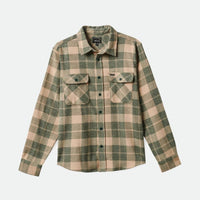 Brixton - Bowery Stretch WR Flannel Shirt in Trekking Green/Oatmilk