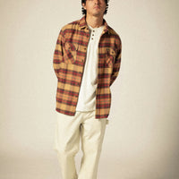 Brixton - Bowery Flannel Shirt in Curry/Washed Black/Crimson
