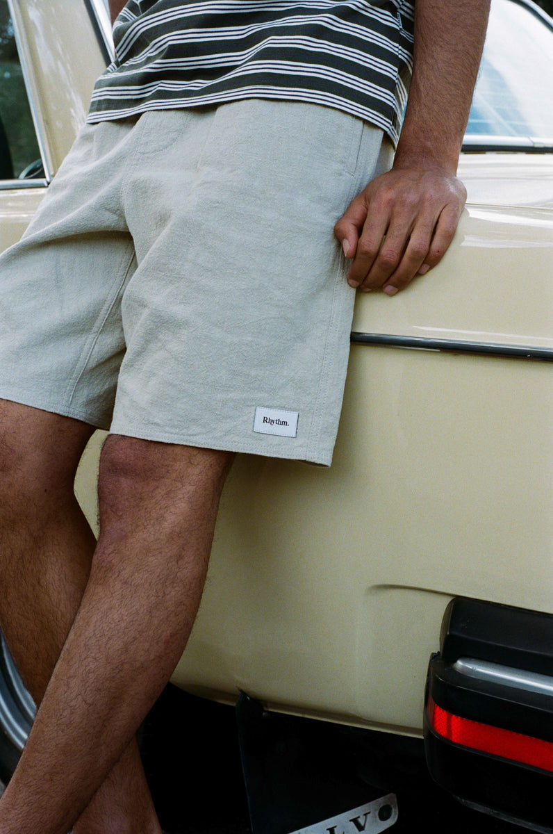RHYTHM - Textured Linen Brodie Jam Shorts in Incense