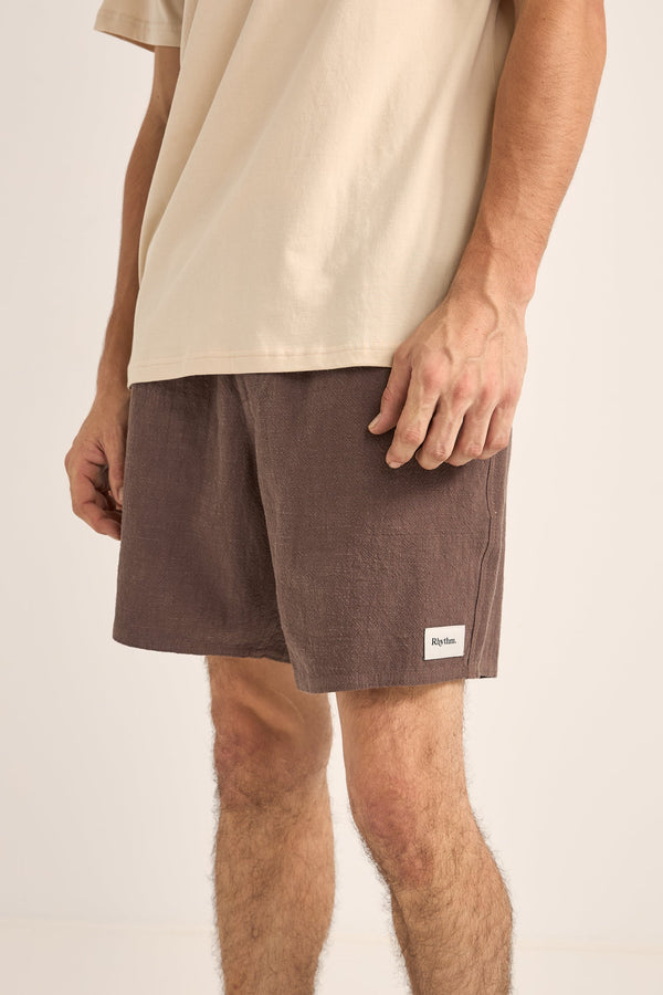 RHYTHM - Textured Linen Brodie Jam Shorts in Slit