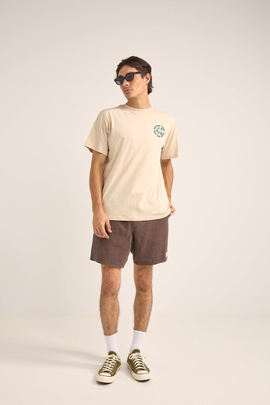 RHYTHM - Textured Linen Brodie Jam Shorts in Slit