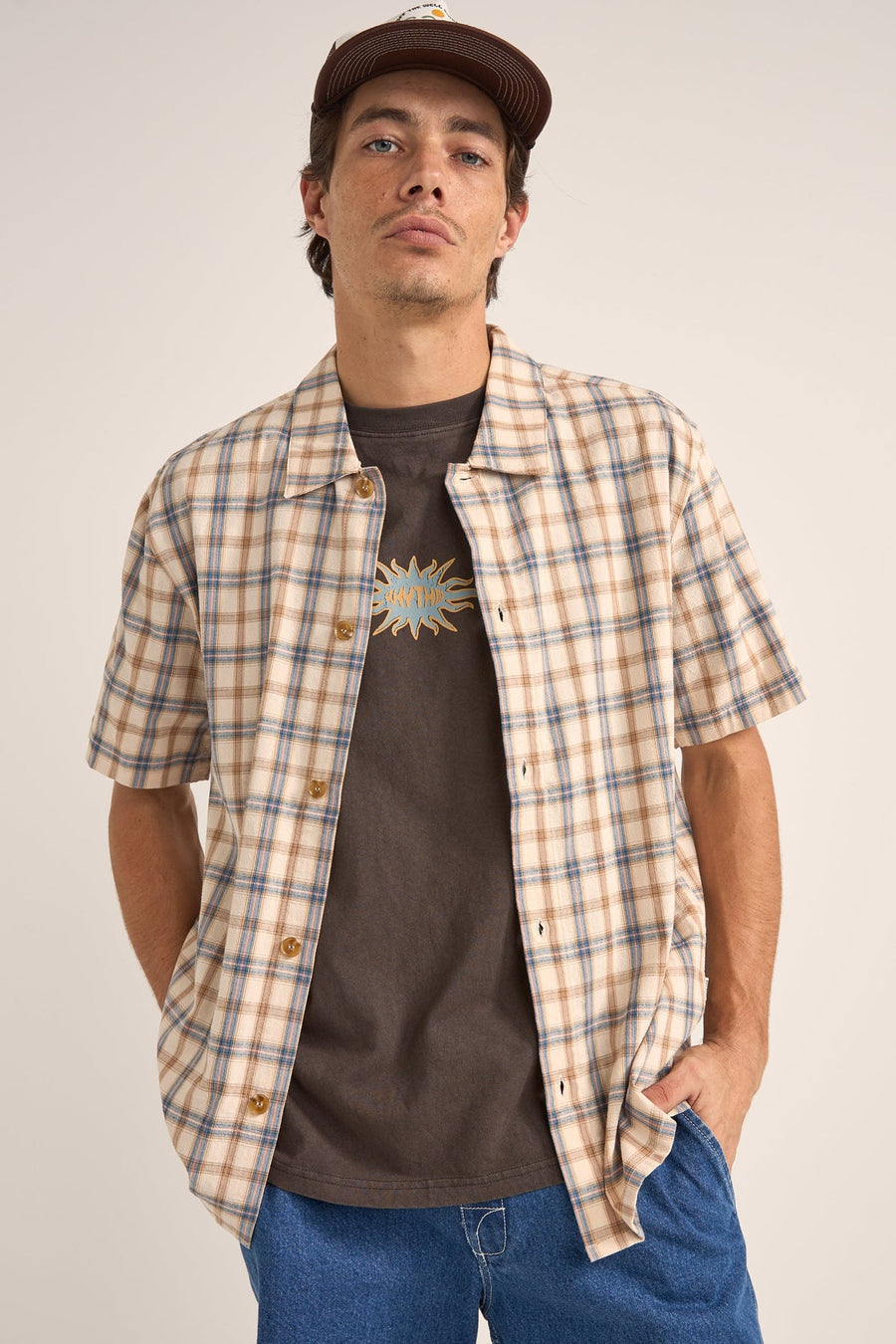 RHYTHM - Check SS Shirt in Natural