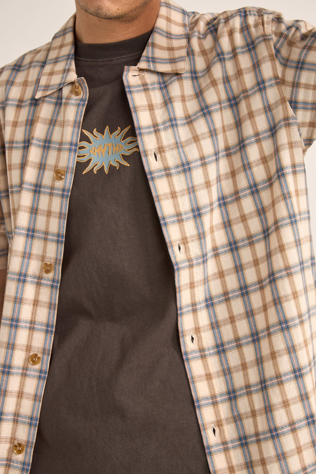 RHYTHM - Check SS Shirt in Natural