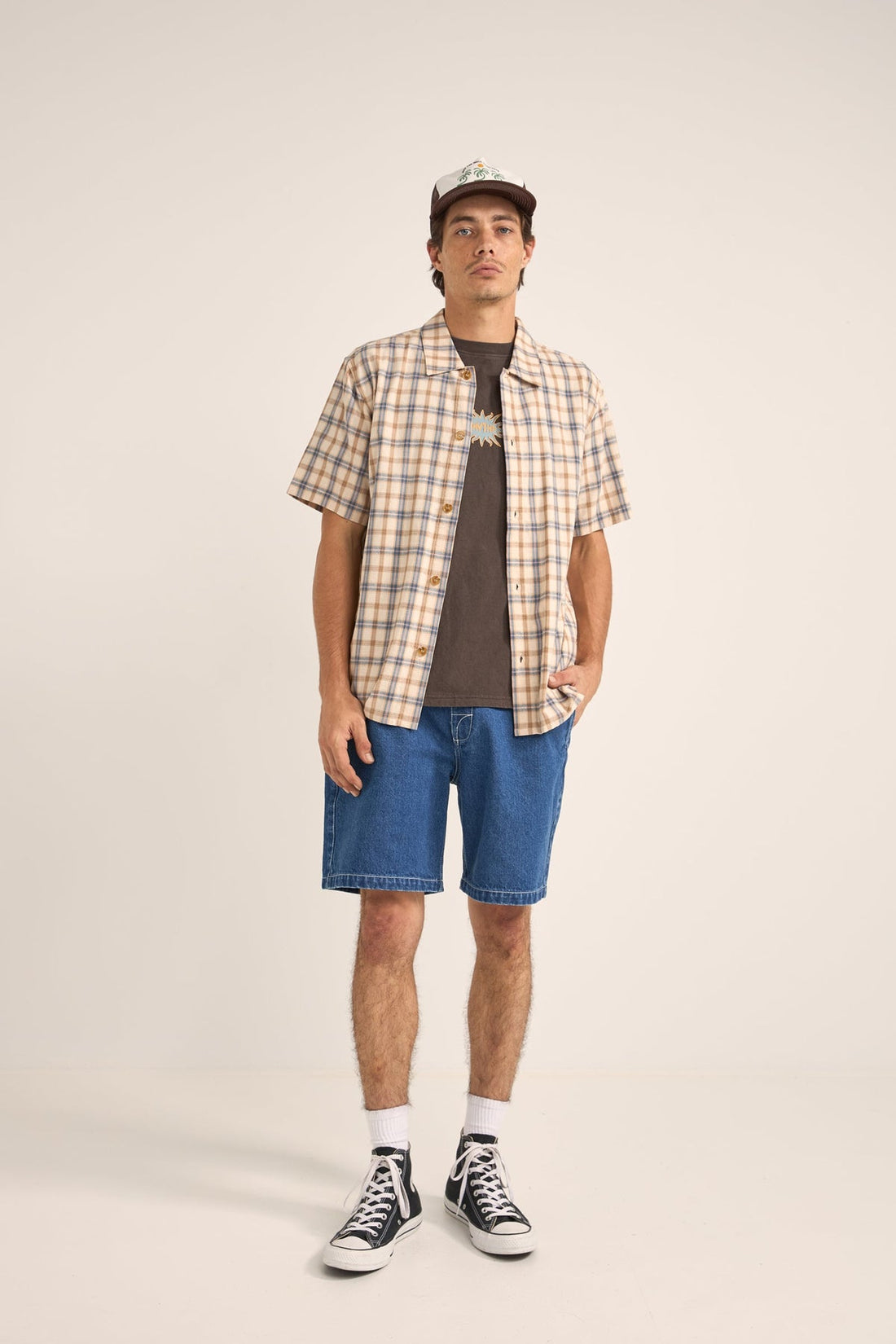 RHYTHM - Check SS Shirt in Natural