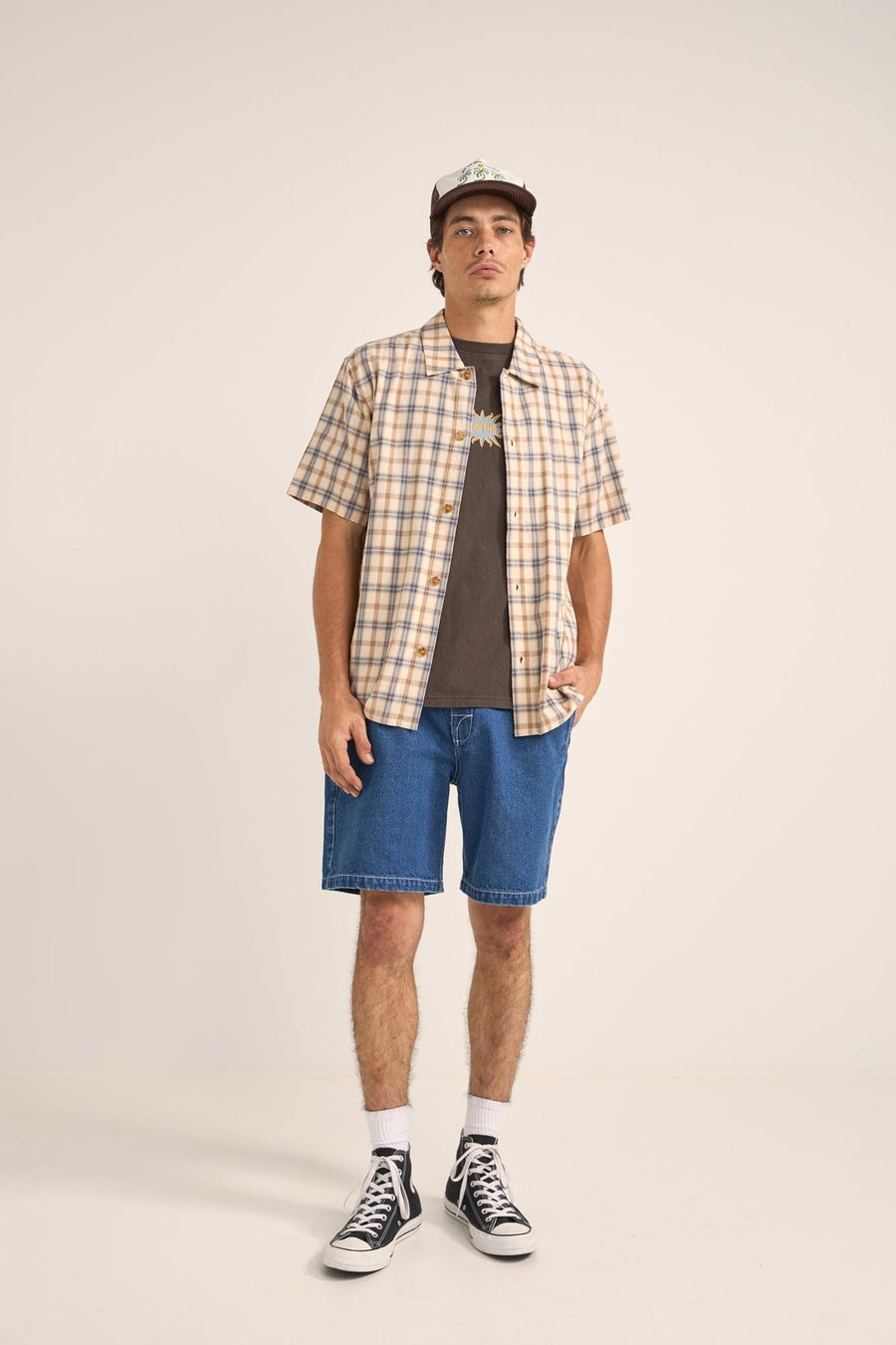 RHYTHM - Check SS Shirt in Natural