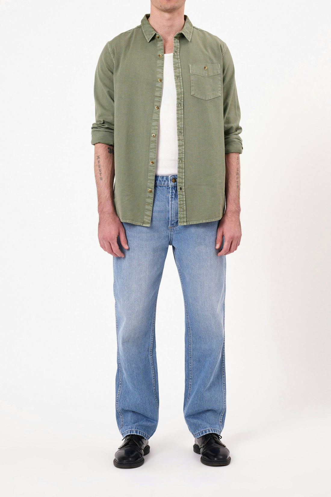 ROLLAS - Herringbone Shirt in Faded Army