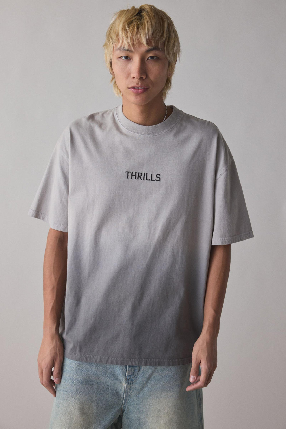 Thrills - Fade Away Box Fit Oversized Tee in Light Grey Fade