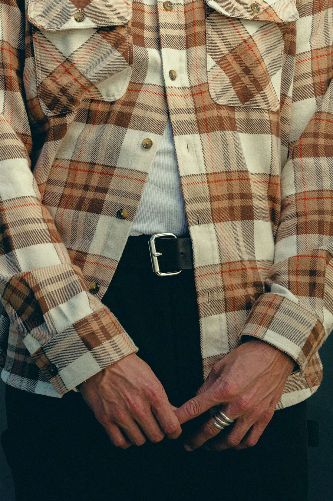 Brixton - Bowery Flannel Shirt in Whitecap/Sand/ Pinecone Brown