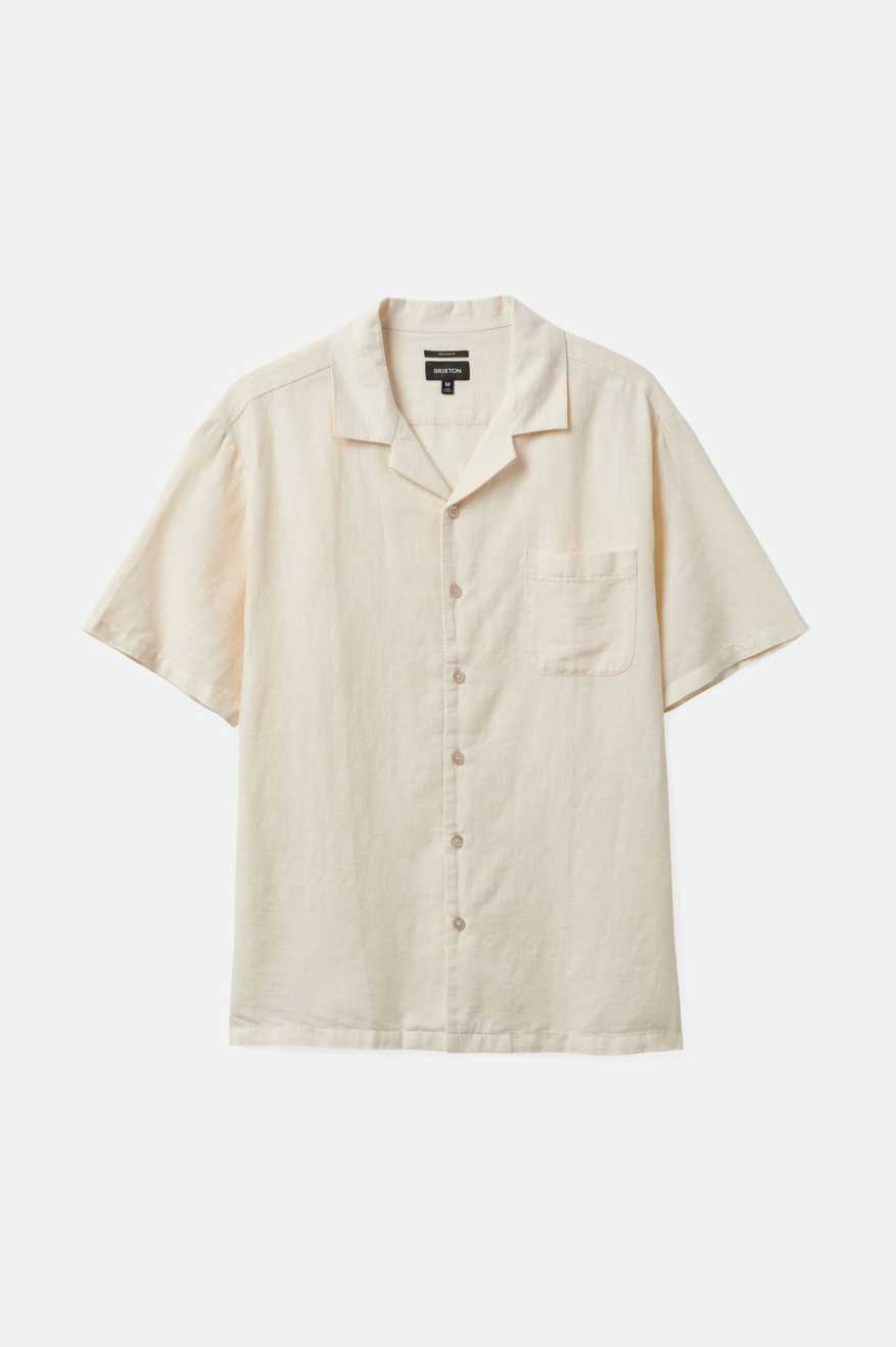 Brixton - Bunker Linen Blend S/S Camp Collar Shirt in Whitecap