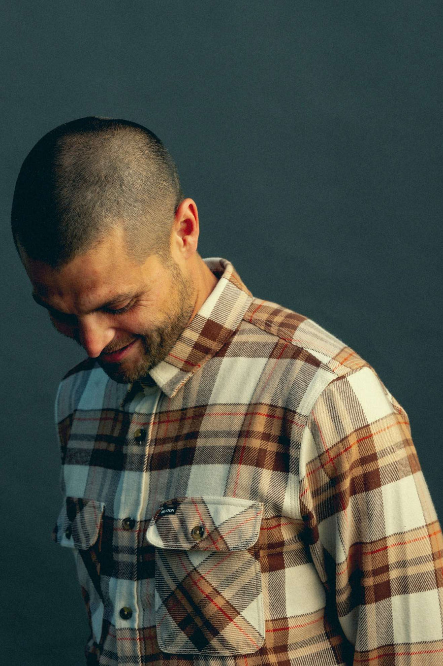 Brixton - Bowery Flannel Shirt in Whitecap/Sand/ Pinecone Brown