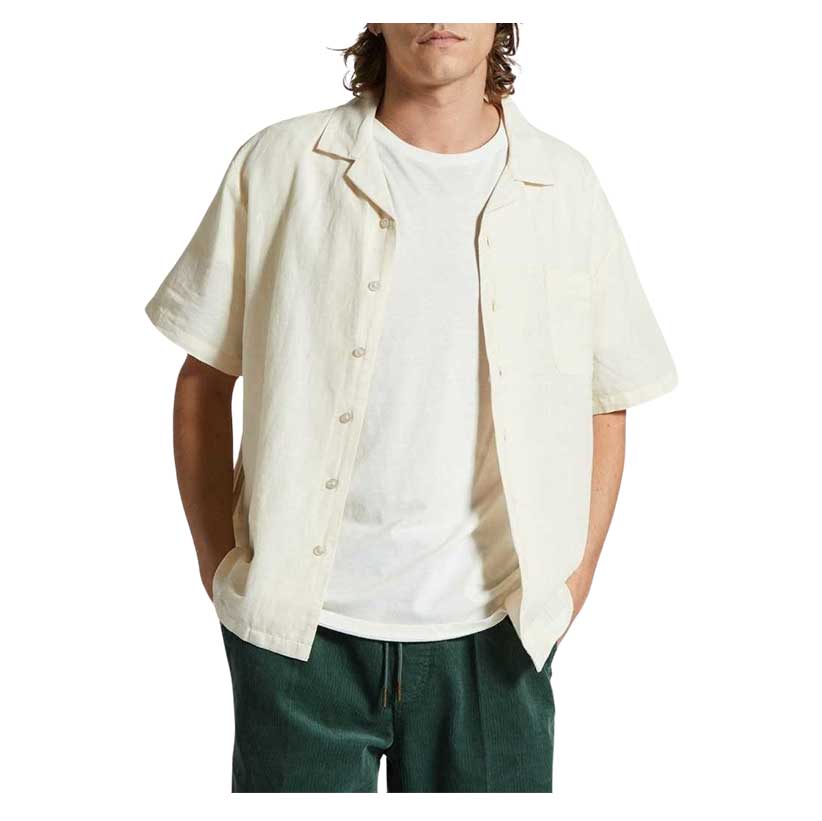 Brixton - Bunker Linen Blend S/S Shirt in Whitecap