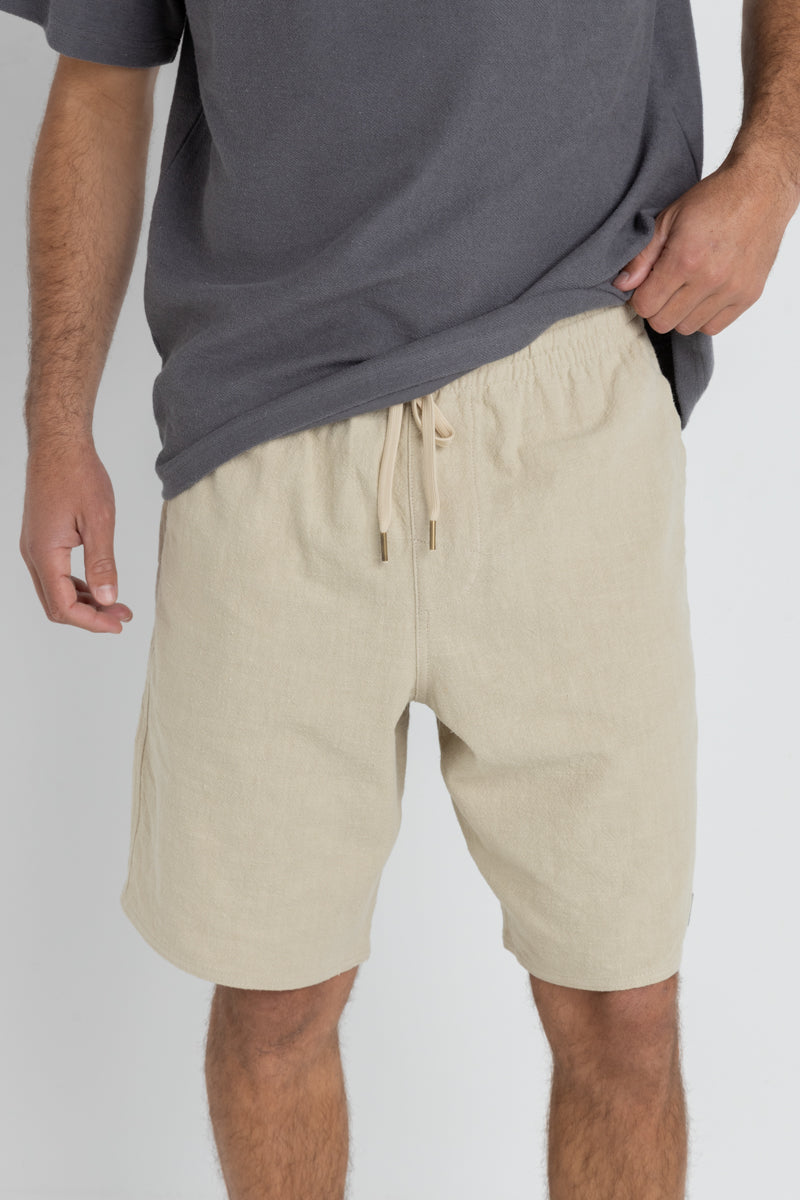 RHYTHM - Textured Linen Brodie Jam Shorts in Incense