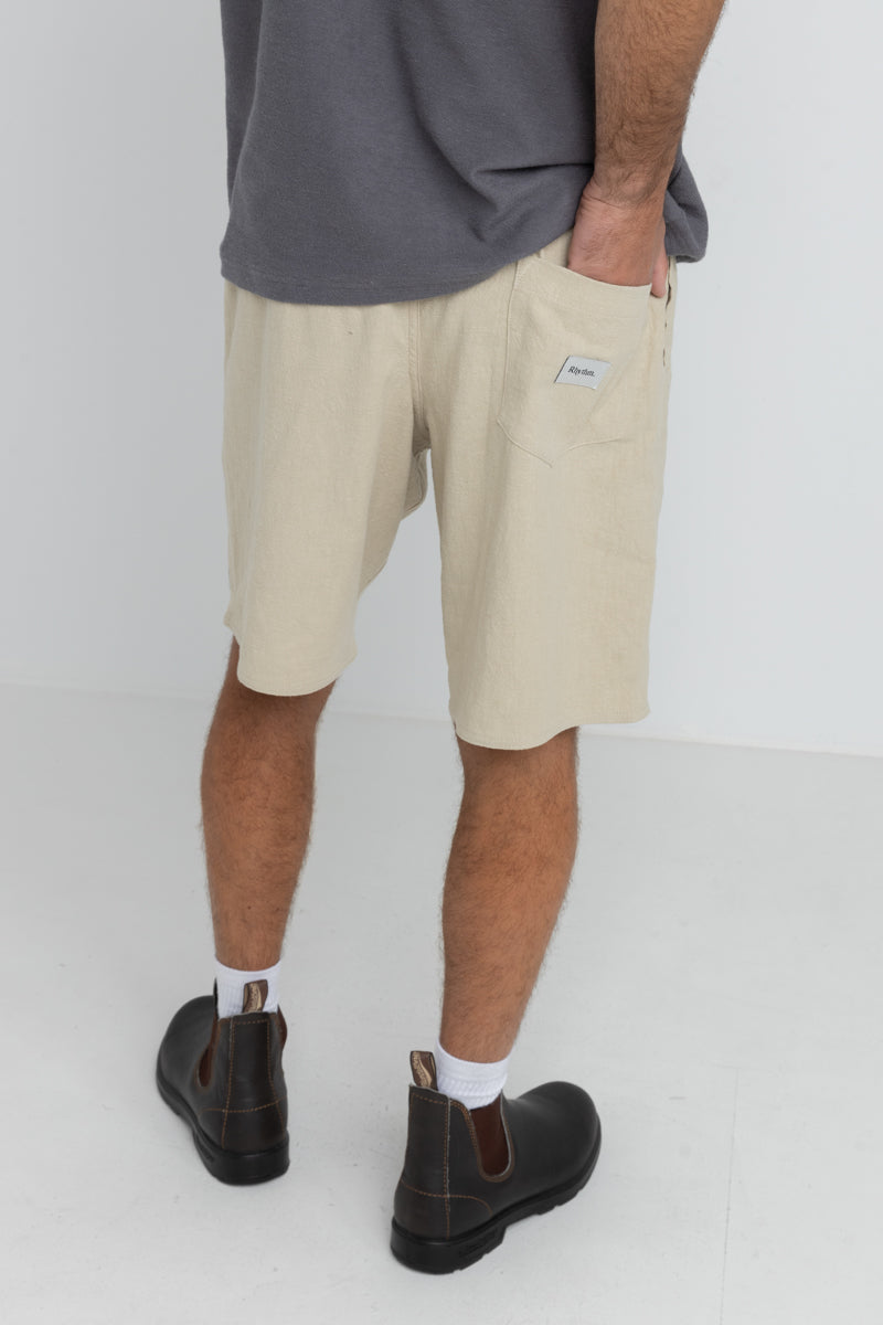 RHYTHM - Textured Linen Brodie Jam Shorts in Incense