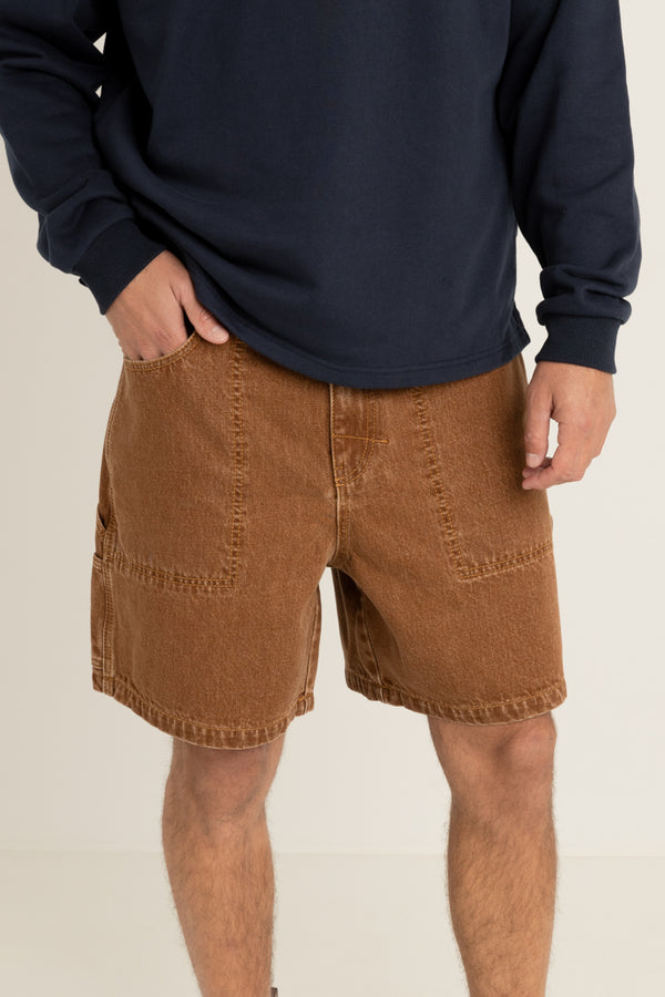RHYTHM - Slacker Denim Short in Tobacco