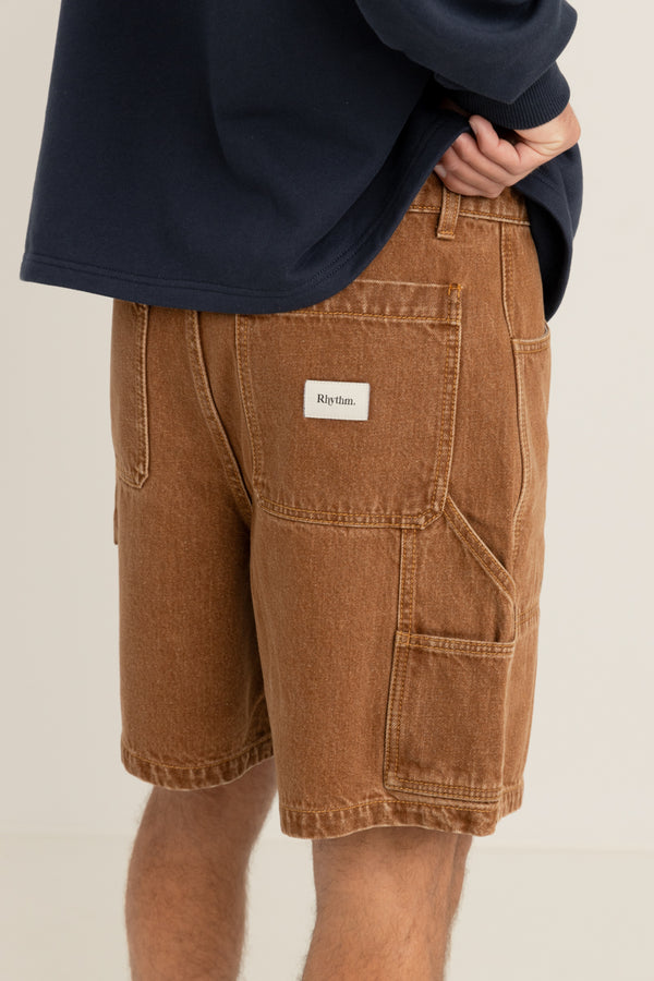 RHYTHM - Slacker Denim Short in Tobacco