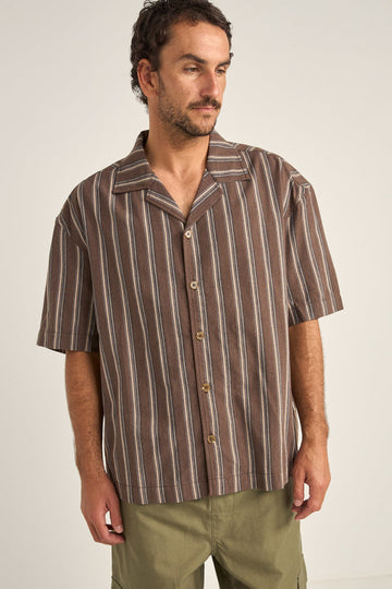 RHYTHM - Baja Relaxed Stripe SS Shirt in Cafe