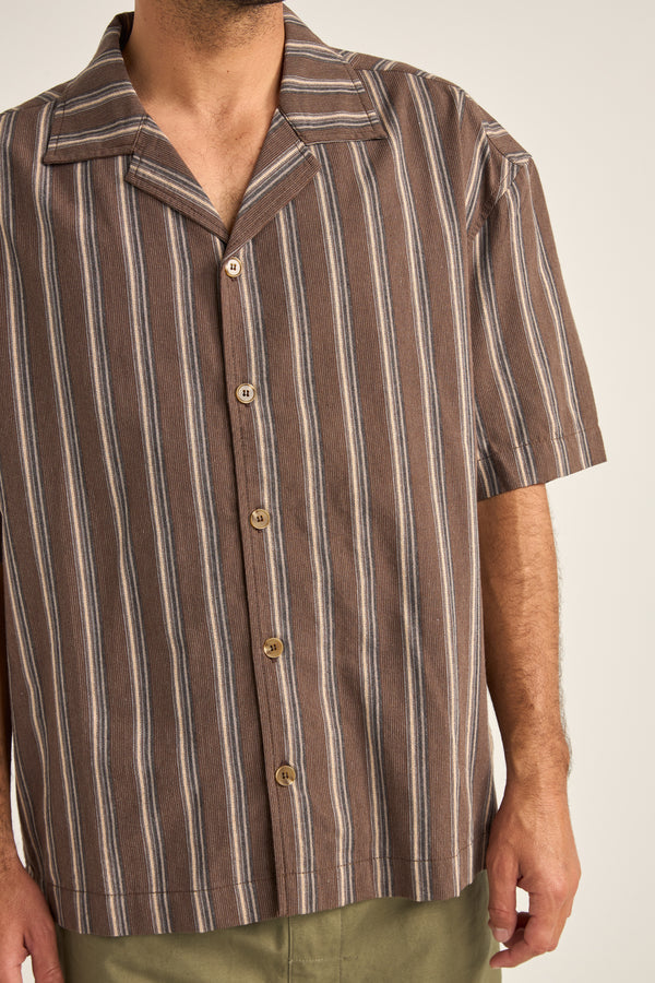 RHYTHM - Baja Relaxed Stripe SS Shirt in Cafe