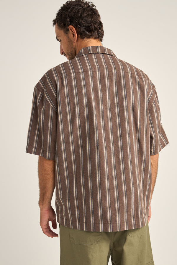 RHYTHM - Baja Relaxed Stripe SS Shirt in Cafe