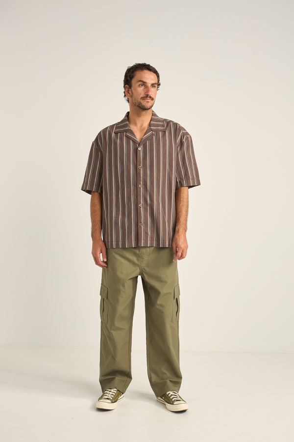 RHYTHM - Baja Relaxed Stripe SS Shirt in Cafe