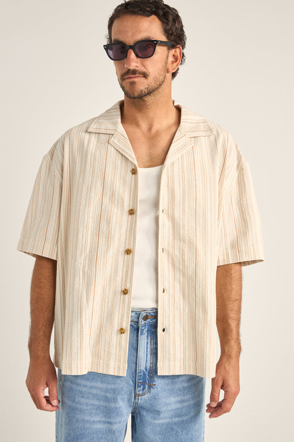 RHYTHM - Benny Relaxed Stripe SS Shirt in Cream