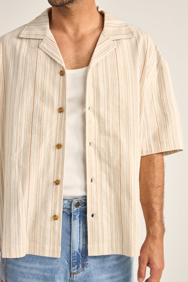 RHYTHM - Benny Relaxed Stripe SS Shirt in Cream