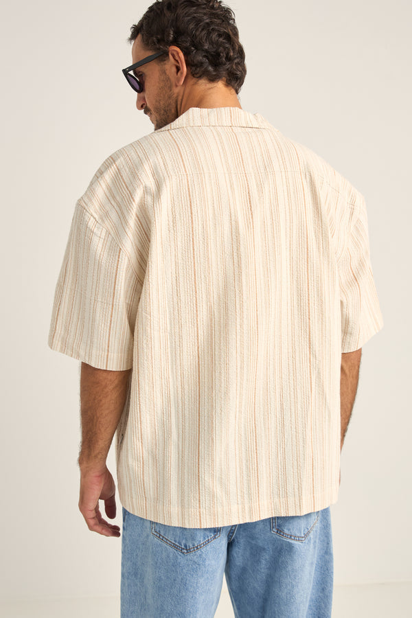 RHYTHM - Benny Relaxed Stripe SS Shirt in Cream