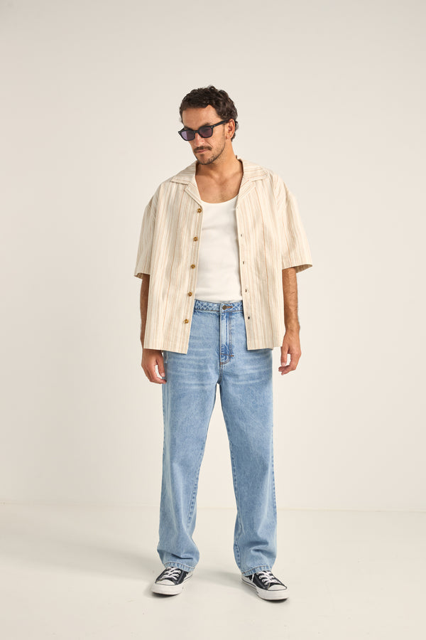 RHYTHM - Benny Relaxed Stripe SS Shirt in Cream