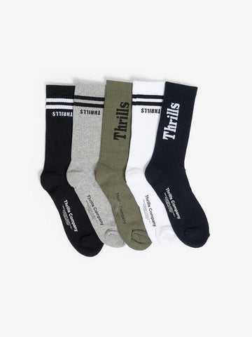 Thrills - Minimal Thrills 5 Pack Socks in Black//White/Army Green/Total Eclipse/ Grey Marle