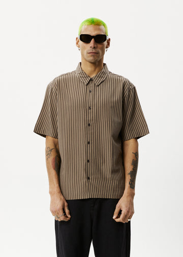 Afends - Space Recycled Short Sleeve Shirt in Coffee Stripe