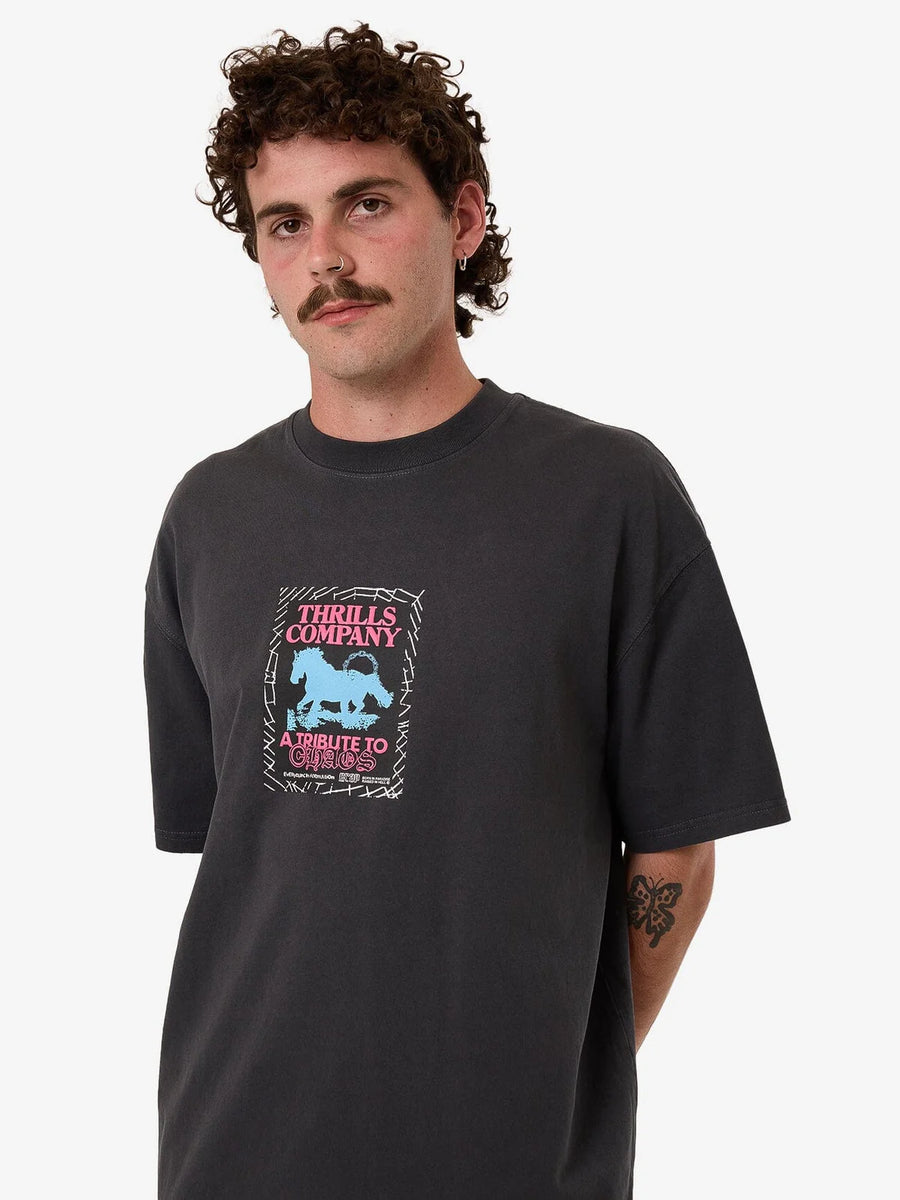 Thrills - Chain of Formation Box Fit Oversized Tee in Dark Charcoal