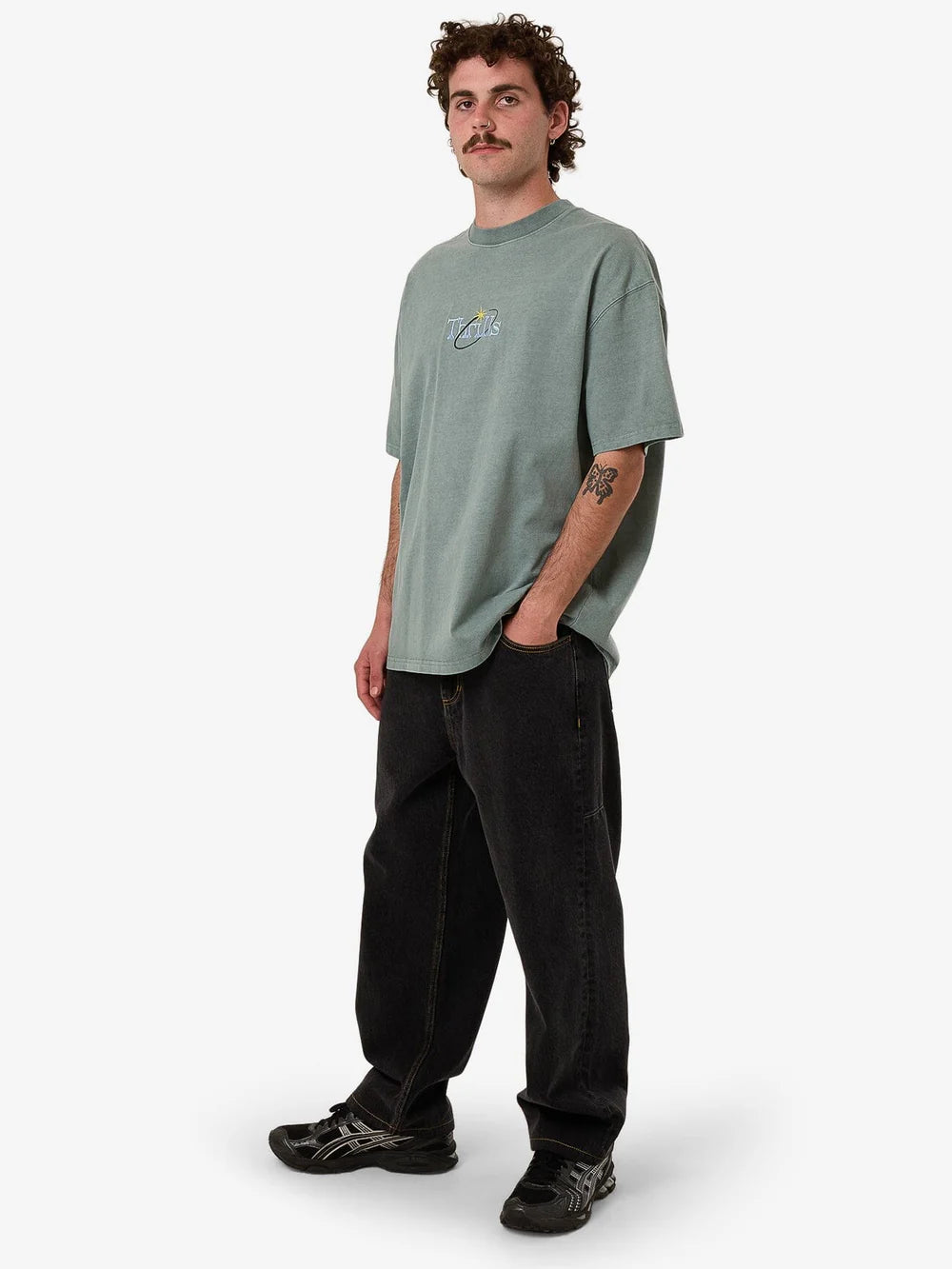 Thrills -Ambient Connections Box Fit Oversized Tee in Chinois Green