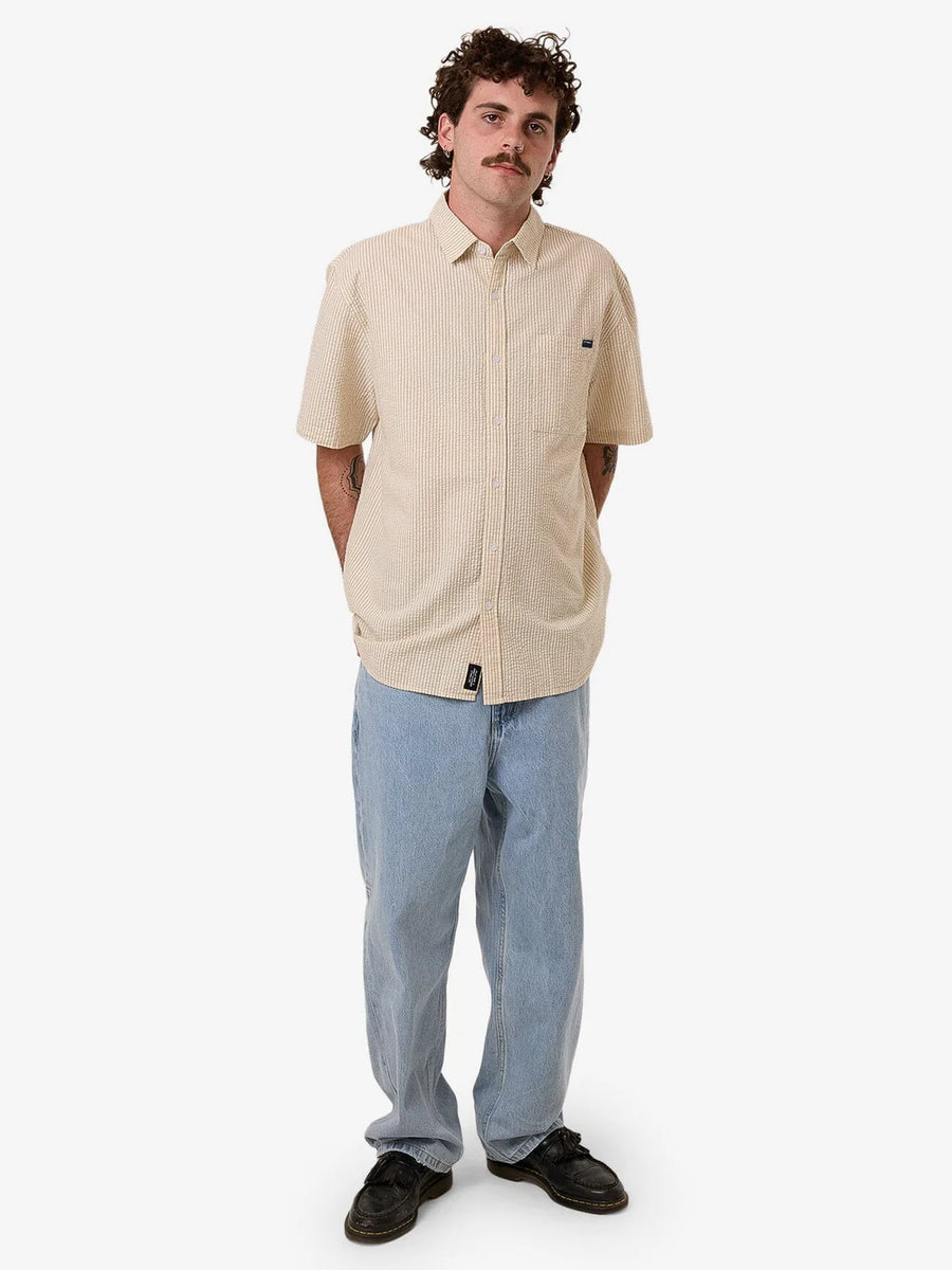 Thrills - Locked in Stripe Short Sleeve Shirt in Heritage White