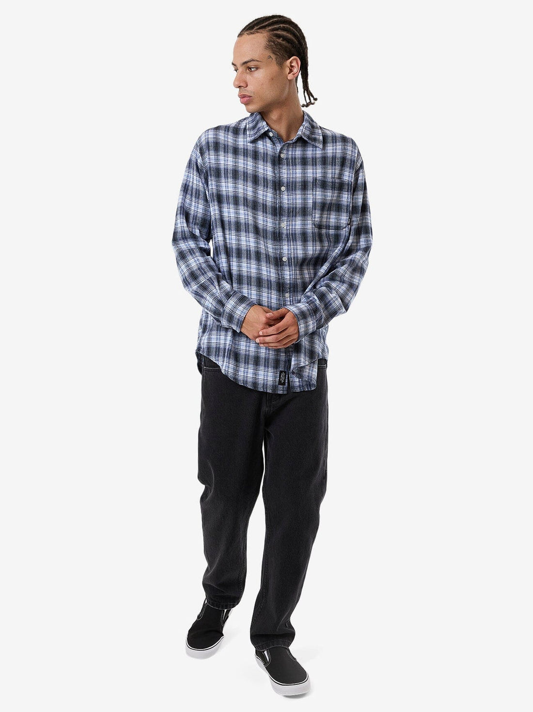 Thrills - Friendly Service Flannel Long Sleeve Shirt in Iceberg