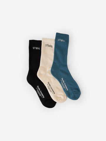 Thrills - Minimal Thrills Embro 3 Pack Socks in Heritage White/Black/Dark Slate