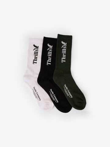 Thrills - Thrills Workwear 3 Pack Socks in White/Black/Grape Leaf