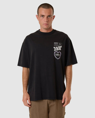 Thrills - Chain Reaction Box Fit Oversized Tee in Faded Black