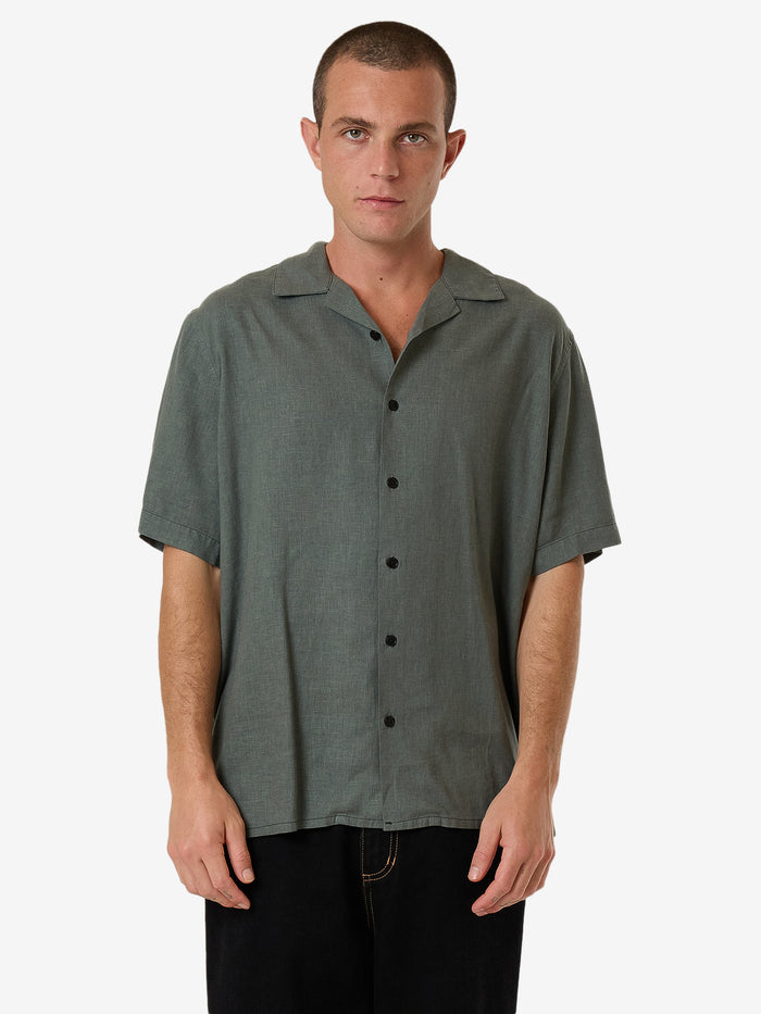 Thrills - Hemp Minimal Thrills Contrast Stitch Bowling Shirt in Dark Forest