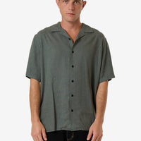 Thrills - Hemp Minimal Thrills Contrast Stitch Bowling Shirt in Dark Forest