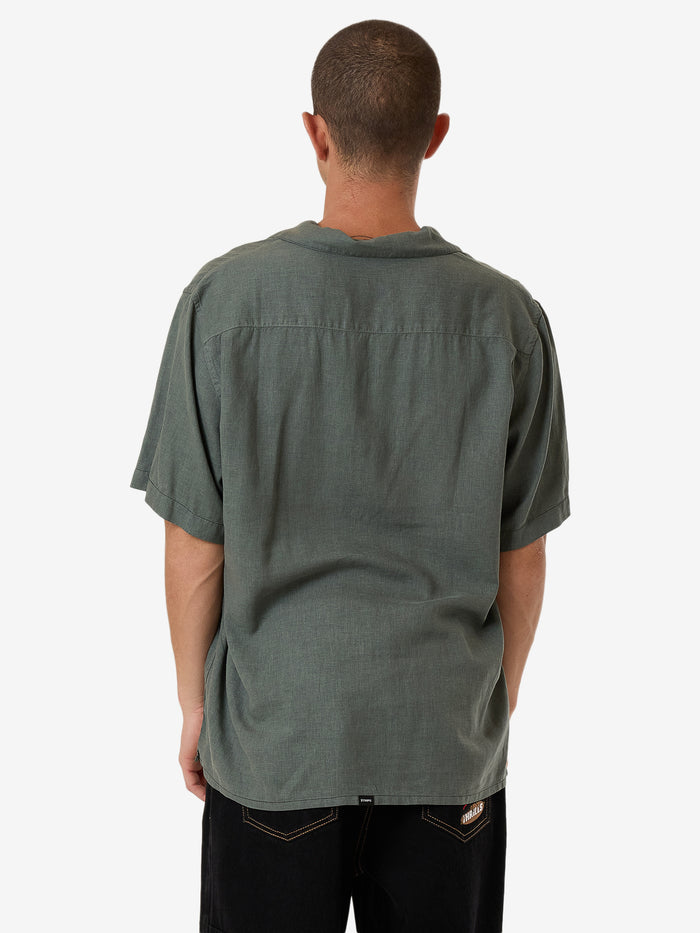 Thrills - Hemp Minimal Thrills Contrast Stitch Bowling Shirt in Dark Forest