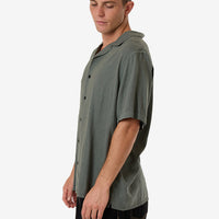 Thrills - Hemp Minimal Thrills Contrast Stitch Bowling Shirt in Dark Forest