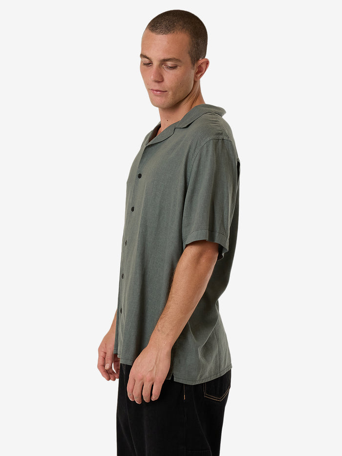 Thrills - Hemp Minimal Thrills Contrast Stitch Bowling Shirt in Dark Forest