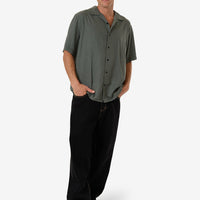 Thrills - Hemp Minimal Thrills Contrast Stitch Bowling Shirt in Dark Forest