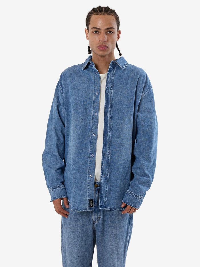 Thrills - Canyon Oversized Long Sleeve Denim Shirt in Dark Dust Blue