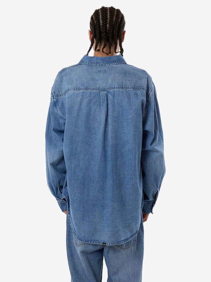 Thrills - Canyon Oversized Long Sleeve Denim Shirt in Dark Dust Blue