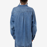 Thrills - Canyon Oversized Long Sleeve Denim Shirt in Dark Dust Blue