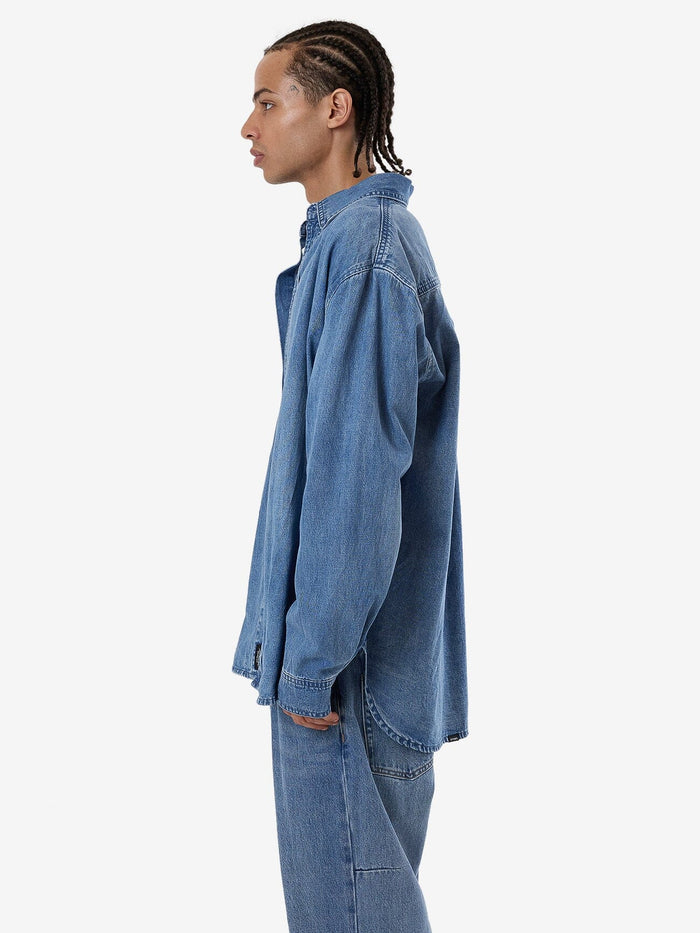 Thrills - Canyon Oversized Long Sleeve Denim Shirt in Dark Dust Blue