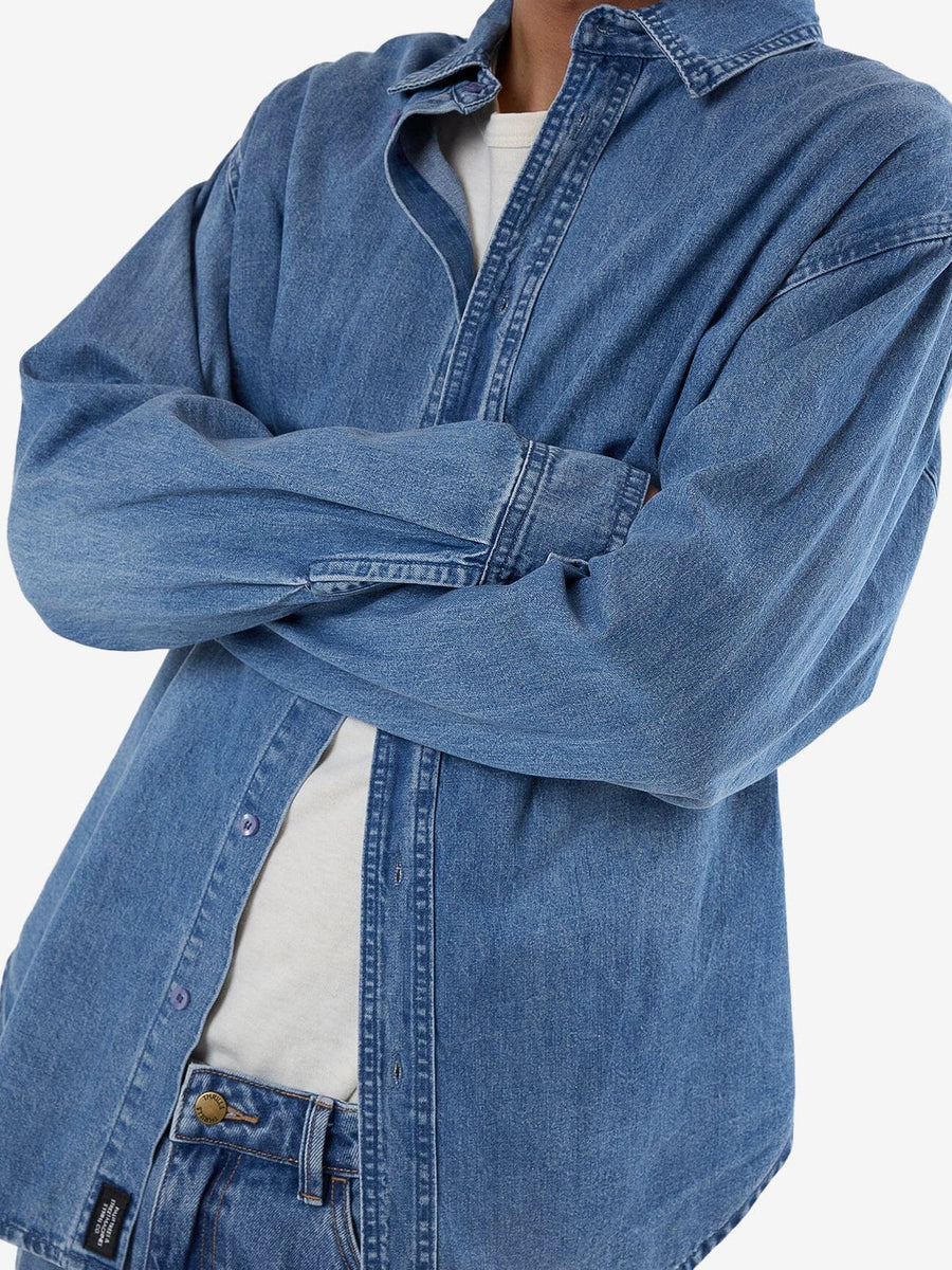 Thrills - Canyon Oversized Long Sleeve Denim Shirt in Dark Dust Blue