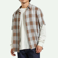 Brixton - Cru Linen Blend S/S WVN Shirt in Pinecone Brown/Coronet Blue